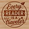 A vector illustration of a person reading a book with inspirational quotes overlaid on the page.