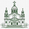 Traditional Catholic Church Design A detailed architectural illustration of a traditional Catholic church with a tall steeple and stained glass windows.