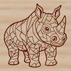 A single grey rhino standing in a grassland.