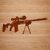 A vector graphic representation of a standard issue rifle with metallic components and adjustable scope.