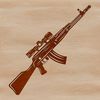 A detailed vector illustration of a military-style assault rifle with various parts and accessories.