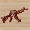 A detailed illustration of a modern assault-style rifle with various components.