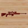 A vector graphic representation of a standard issue rifle with precision details.