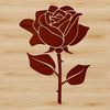 A graphic representation of a single rose bloom with detailed petals and center.