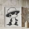 Whimsical Salamander in a Fancy Hat A digital illustration of a salamander wearing a hat, suitable for vector art projects.