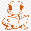 Whimsical Amphibian Reader An illustration of a salamander sitting on a stack of books, surrounded by reading materials.
