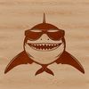 A cartoon shark wearing sunglasses in the ocean, suitable for use as clip art.