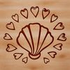 A decorative seashell design with intertwined love hearts, suitable for seaside-themed projects.