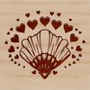 Colorful Seaside Shell Decoration A colorful illustration of a seashell adorned with love hearts, perfect for seaside-themed designs.