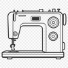 Illustration of a sewing machine with metal body and rotating wheel, suitable for vector art designs.