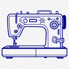 A detailed illustration of a sewing machine with moving parts and textile threads.