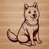 Small Dog Silhouette with Erect Ears A small breed dog sitting on its hind legs, with a rounded face and erect ears.