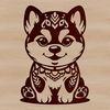 Whimsical Dog Silhouette Design A stylized illustration of a sitting Shiba Inu with ornate details.