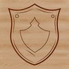 A stylized illustration of a medieval-style shield with a bold design.