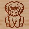 A small breed dog sitting on the floor, depicted in simple vector lines.