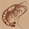 A simple illustration of a single shrimp with its shell and antennae.