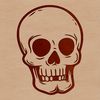 A stylized illustration of a skull with a bold design, suitable for use in horror-themed projects or as a tattoo design.