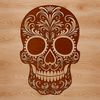 A stylized illustration of a skull suitable for various design purposes.