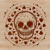 Sugar Skull Art A stylized skull design featuring love hearts and bold lines, suitable for tattoo inspiration or Halloween decorations.