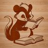 Cute Skunk Character Vector Art A skunk character sitting on a tree stump reading a book, suitable for personal or commercial use in vector art designs.