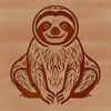 An illustration of a sloth hanging from a tree branch, created as a vector graphic.