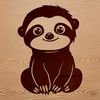 A digital illustration of a sloth hanging from a tree branch.