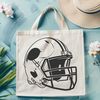 A detailed illustration of a football player's gear, including a football helmet and other equipment.