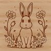 Cute Bunny Garden Scene A cute rabbit sitting in a garden surrounded by floral elements.