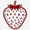 A colorful illustration of a ripe strawberry with green leaves.