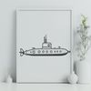 Stylized Submarine Illustration A stylized illustration of a military-grade submarine with sleek lines and detailed features.