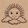 An SVG illustration of the sun with rays and clouds in the background.