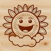 An SVG vector graphic representation of the sun in bold lines and shapes.