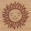 A graphic representation of the sun with clean lines and simple design.