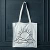 An illustration of the sun in the sky with stylized rays, ideal for graphic design and digital art projects.
