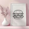 Savory SVG Bun Design A simple illustration of a classic cheeseburger with lettuce and tomato on a sesame seed bun.
