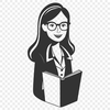 Teacher Icon in Professional Attire A woman in professional attire stands at a desk with a calm expression, representing the education profession.