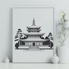 Intricate Buddhist Temple Structure A detailed illustration of a traditional Buddhist temple structure with intricate design elements.