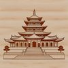 Illustrated Buddhist temple with intricate details, suitable for vector design and commercial use.