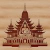 A detailed illustration of a Buddhist temple with complex design elements and cultural significance.
