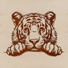 Wild Tiger Head Silhouette A detailed illustration of a tiger's head peeking out from behind foliage.