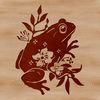 Cute Green Toad Illustration A green toad sitting on a floral patterned background, illustrated in vector format.