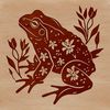 Green Toad in Floral Surround A stylized illustration of a green toad surrounded by flowers.