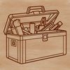 Toolbox Icon Set A digital vector illustration of a toolbox with various tools and compartments.