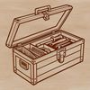 Toolbox Illustration with Tools and Hardware Illustrative representation of a toolbox with various tools and hardware inside.