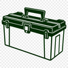 Digital Toolbox Graphics Design A digital illustration of a toolbox with various tools and equipment arranged neatly inside.