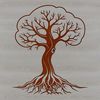 An intricately designed vector graphic of a single tree with textured bark and leaves.