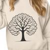Whimsical Tree Vector Graphic A stylized illustration of a tree made from vector lines and shapes, suitable for cutting out or laser engraving.