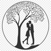 Enamored Tree Silhouette A stylized illustration of a tree with embracing lovers under its branches.