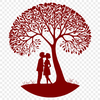 An SVG vector design featuring an intertwined couple standing beneath a lush green tree with outstretched limbs.