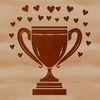 Beautiful Trophies with Heart Details A metallic trophy with intricate details and heart-shaped accents, suitable for various design projects.